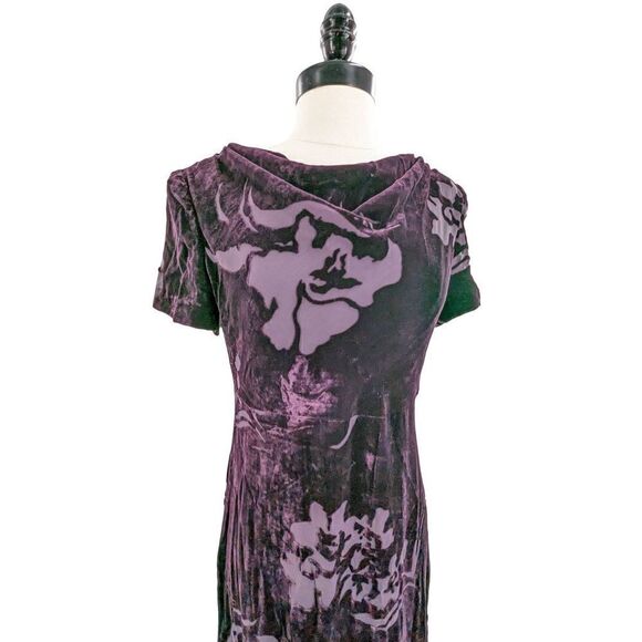 Donna Ricco Women Floral Pattern Drape Neck Short Sleeve Neck Maxi Dress Velvet - Picture 2 of 11